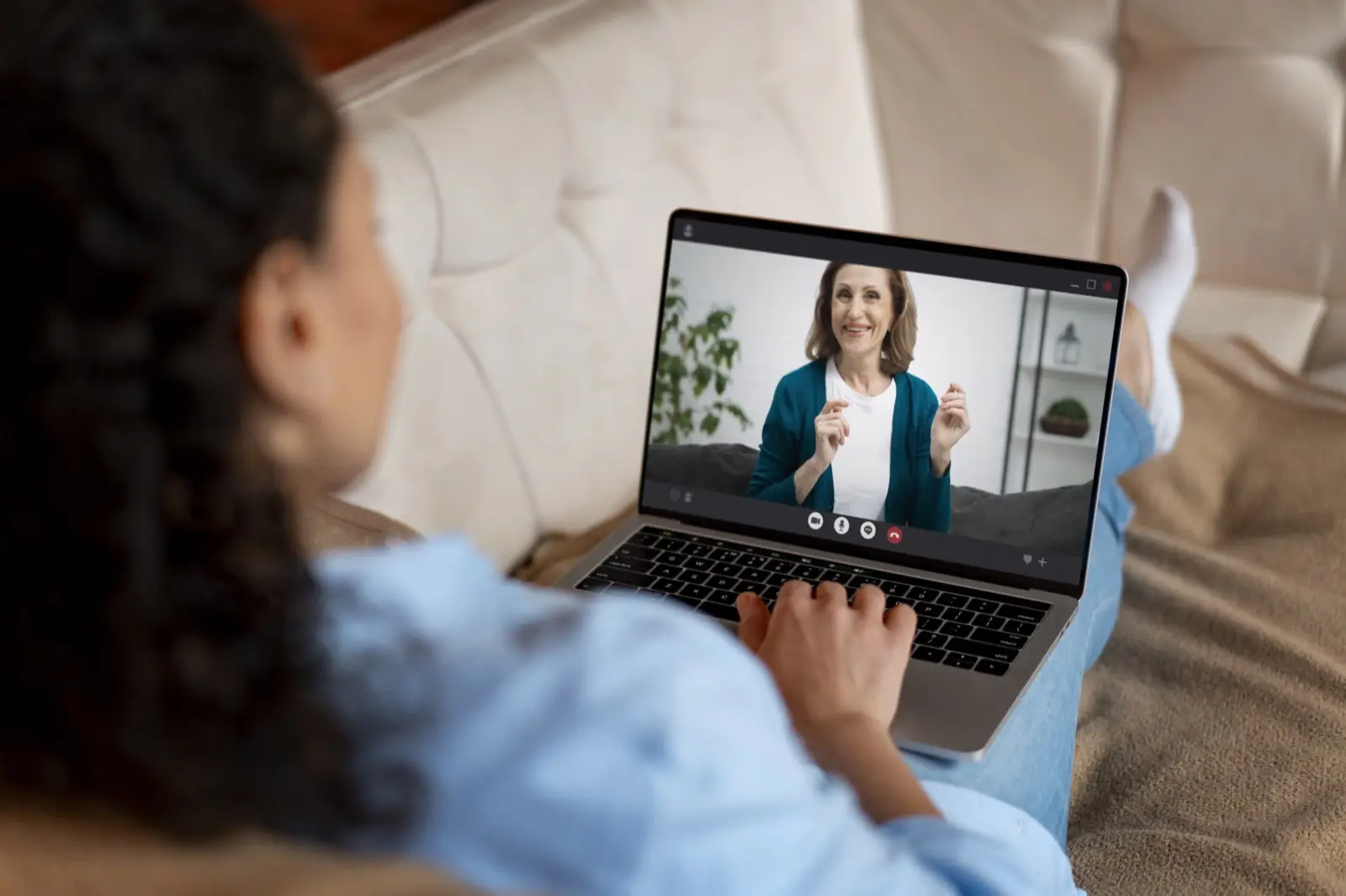 Elderly people making a healthcare video call