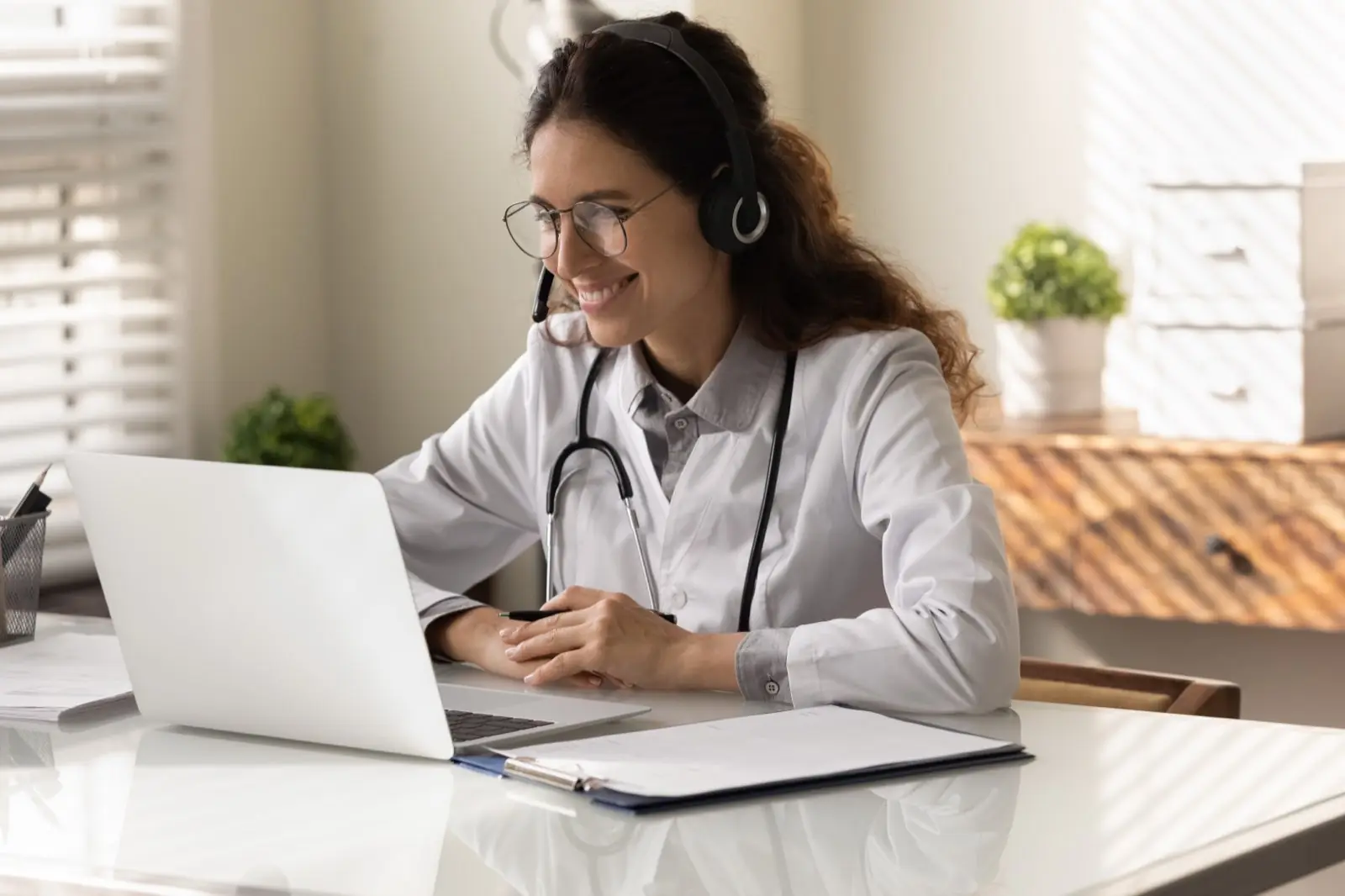 Doctor in video teleconsultation